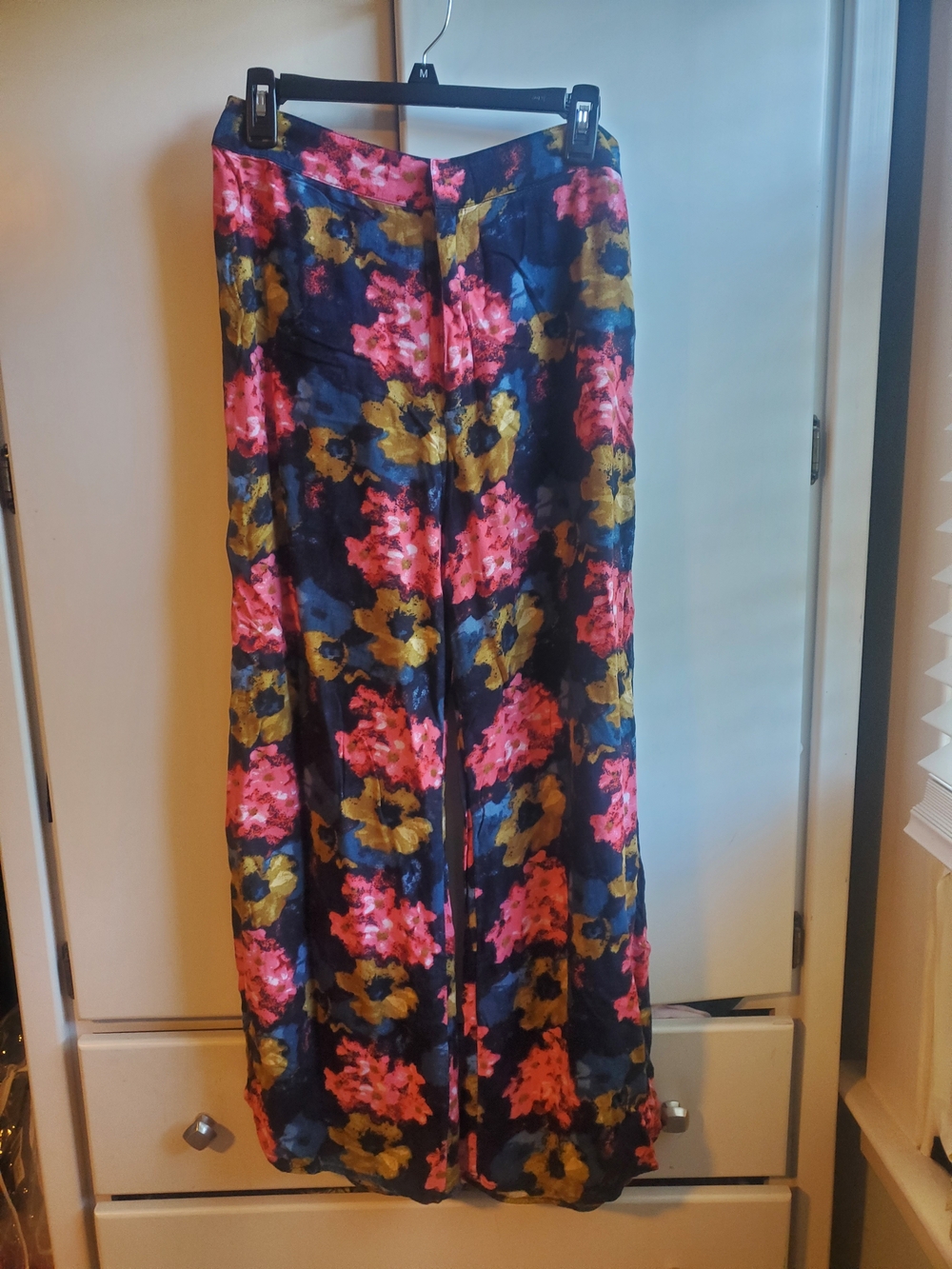 Abercrombie & Fitch Navy Maxi Wide Leg Pants with Pink & Mustard Floral